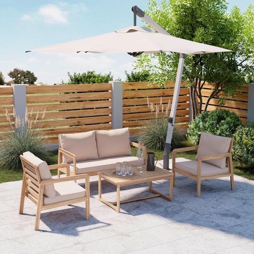 Ambia Garden Gartenset , Hellgrau, Teak , Holz, Textil , Akazie , Hartholz , Füllung: Komfortschaum,Komfortschaum , 85x116x60 cm , Balkonmöbel, Balkonmöbel-Sets