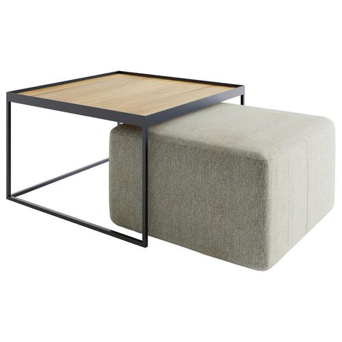 Novel Couchtischset Collare Sets , Eiche, Beige , Textil , 2-teilig , Eiche , massiv , quadratisch , eckig , 80x49x80 cm , Wohnzimmer, Wohnzimmertische, Satztische