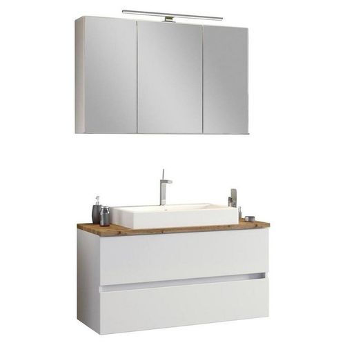 Held Badezimmer Held Möbel Pienza , Weiß, Eiche , Holzwerkstoff , 2 Schubladen , 100 cm , Made in Germany , hängend , Badezimmer, Badmöbelsets & Badmöbelserien, Badmöbel-Sets