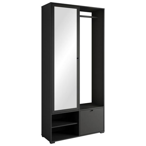 P & B Garderobe Dino, Schwarz, Holzwerkstoff, 90x190x33 cm, Fsc, Garderobe, Garderoben-Sets & Serien, Garderoben-Sets