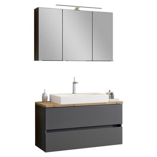 Held Badezimmer Held Möbel Pienza , Grau, Eiche , Holzwerkstoff , 2 Schubladen , 100 cm , Made in Germany , hängend , Badezimmer, Badmöbelsets & Badmöbelserien, Badmöbel-Sets