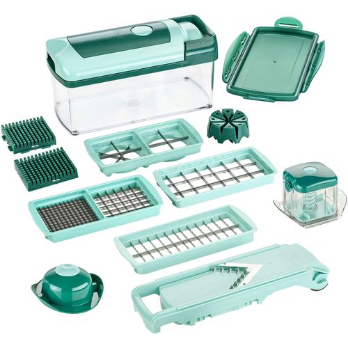 Zerkleinerer GENIUS "Nicer Dicer Fusion inkl. XXL-Messereinsatz 12 x 36 mm, Set 14-tlg", grün (mintgrün), B:17,5cm H:31,8cm T:17,5cm, Zerkleinerer, Zerkleinerer, ND Fusion werden eine Vielzahl von Schneidgeräten in Einem kombiniert