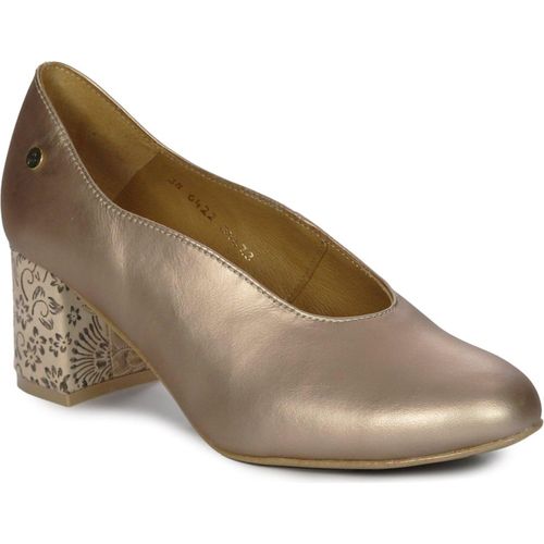Dunkelgoldene Naturleder Schuhe, klassisch, mit niedrigem Säulenabsatz, flexibler Sohle, Modell 0642225001