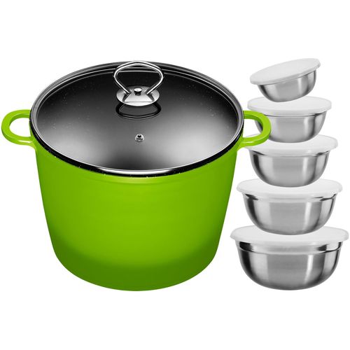 Suppentopf KING, grün, B:26cm H:18cm L:33cm Ø:24cm, Töpfe, Suppentopf, Kochtopf 7LØ24cm+Glasdeckel, Induktion, Keramikbeschichtung »Fusion«