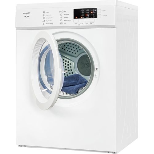 Exquisit Ablufttrockner 7 kg, Energieklasse G, kompakt, 8 Programme, Startzeitvorwahl, Kindersicherung, Flusenfilter, TAE 70-3 weiß