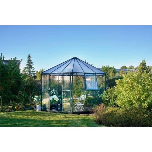 Halls Gewächshaus Atrium Gewächshaus aus Metall in Grün, Anzuchthaus mit 4 mm Wandstärke Treibhaus