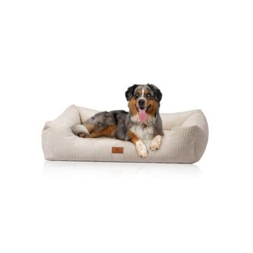 Knuffelwuff Hundebett aus Cord mit Handwebcharakter Olivia beige XXL