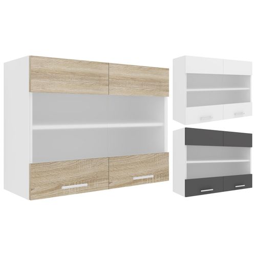 VCM Küchenschrank hängend Maße ca. H. 60 x B. 80 x T. 31 cm Hängeschrank mit zwei Fächern Küchenschrank mit Glas Küchenmöbel – Esilo