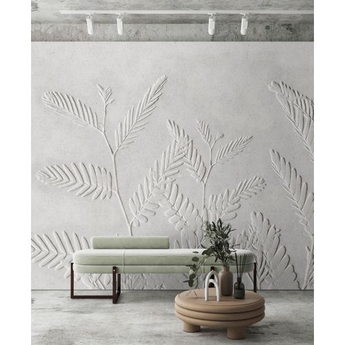 Vliestapete LIVING WALLS "Relief-Tapete Farnstruktur Weiß modern", grau, B:2,7m H:0,02m L:5m, Vlies, Tapeten