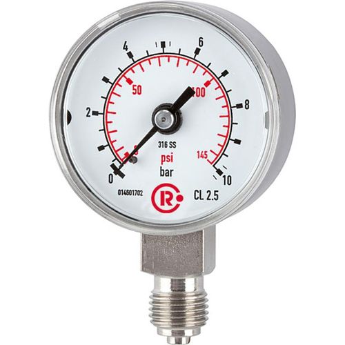 Riegler Standardmanometer, CrNi-Stahl, G 1/4 unten, 0 - 40,0 bar, Ø 50
