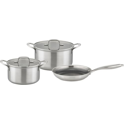 Topf-Set GSW "Inoxxa Black", silber, 1,6 l, Töpfe, Kochtopf-Set aus Dreischicht-Material mit Antihaft-Versiegelung