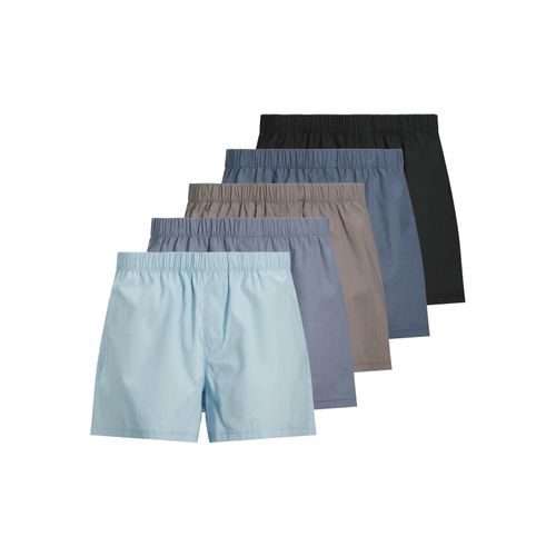 Boxershorts JACK & JONES "JACMILANO WOVEN BOXERS 5 PACK NOOS", Herren, Gr. M, 5 Stk., chambray blau pack:troposphere, city skyline, naval, schwarz, Jersey, Obermaterial: 100% Baumwolle, unifarben, Unterhosen