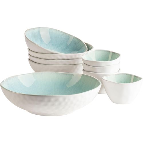 Salatschüssel MÄSER "FROZEN, Salatschüssel-Set, Steinzeug", grün, B:26cm H:7,5cm T:26cm Ø:26cm, Steinzeug, Schüsseln, Salatschüssel