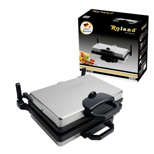 Roland Germany Multigrill, 2000W Elektro-Kontaktgrill, Schwarz, 340x220mm Grillplatten, 5-Stufen Temperaturregelung, für Lahmacun, Fleisch, Toast und