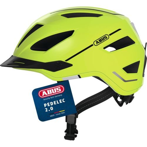 ABUS Stadthelm Pedelec 2.0 - Fahrradhelm mit Rücklicht und Regenhaube - für den Stadtverkehr - für Damen und Herren - Gelb, Größe L (56-62 cm)