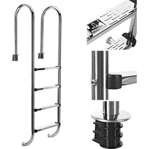 Edelstahl Poolleiter Schwimmbad Leiter Einbauleiter Hochbeckenleiter 4-stufig