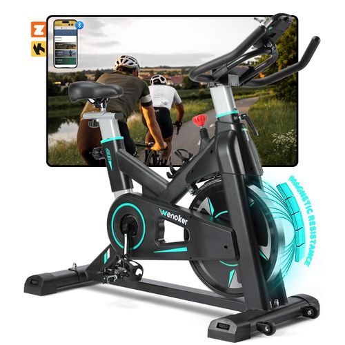 Wenoker Heimtrainer Fahrrad mit Eigener App und Magnetischem Widerstand, Indoor Fitnessbike Heimtrainer für Kardio Training, Bis 160KG