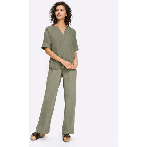 Hosenanzug HEINE, Damen, Gr. 44, Normalgrößen, khaki, 55% Leinen, 45% Viskose, Anzüge Hosenanzug