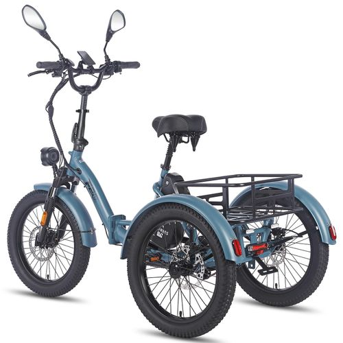 E Bike Dreirad Fat Klapprad E-Bike Lastenfahrrad 20 Zoll 48V 21Ah , Hydraulische Scheibenbremsen Elektrofahrrad, Elektro Lastenfahrrad 180kg Blau