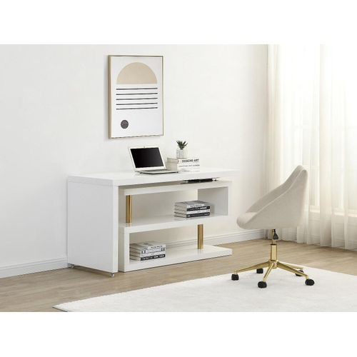 Klapptisch mit 360° drehbarer Platte - MDF lackiert - Weiß und Gold - NICEPHORE II