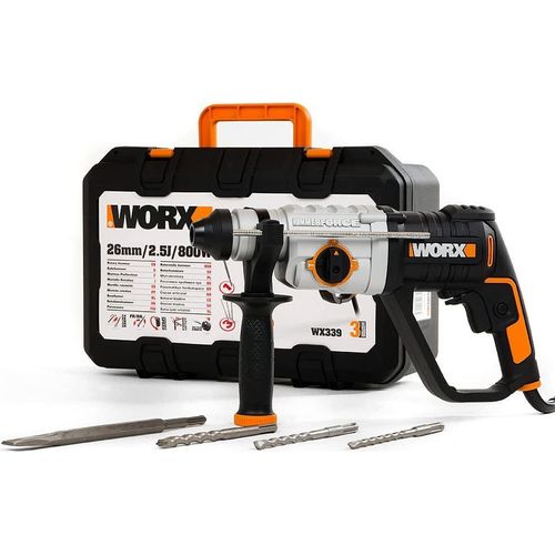 WORX WX339 Bohrhammer 800W – 3 in 1 für Bohren, Meißeln und Hammerbohren
