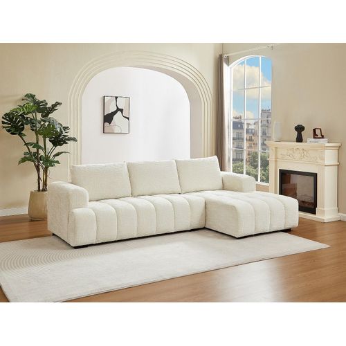 Ecksofa - Ecke rechts - Strukturstoff - Beige - BENOLA