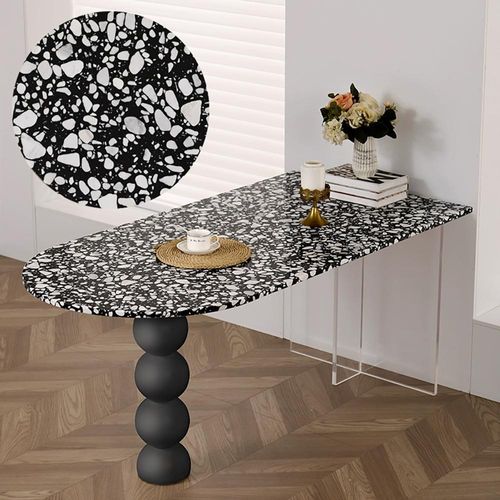Kunstmarmortisch mit Holz- und Acrylbeinen – Modernes, elegantes Design für kleine Räume und offene Küchen Schwarz 180 x 80 x 75 cm /DLSH-180/