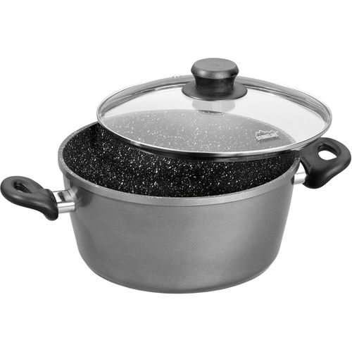 Kochtopf STONELINE, grau (anthrazit), H:9,3cm Ø:18cm, Töpfe, Kochtopf, mit Glasdeckel, Induktion