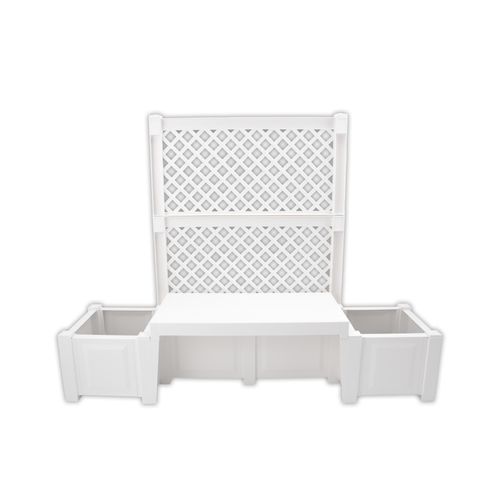 Gartenbank KHW "Kopenhagen", weiß, B:174cm H:139cm T:49cm, Sitzbänke, Gartenbank, mit Spalier und zwei Pflanzkästen, weiß