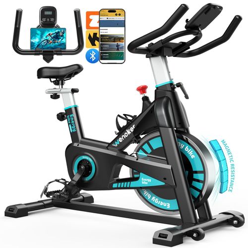 Wenoker Heimtrainer Fahrrad mit Eigener App und Magnetischem Widerstand, Bis 160KG, Indoor Fitnessbike Heimtrainer für Kardio Training