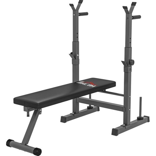 Hantelbank, 8 Positionen, klappbar, Stahlbasis, gepolstert, Kunstleder, 98-122H x 140L x 73B cm, Schwarz/Grau