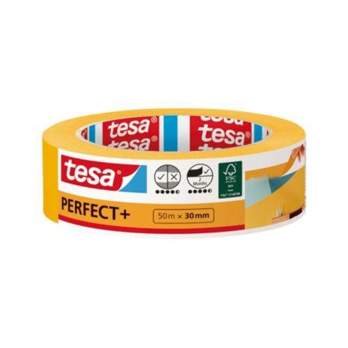 tesa Perfect+ Malerband, 50 m × 30 mm – saubere Farbkanten, reißfest, rückstandsfrei, für Innen