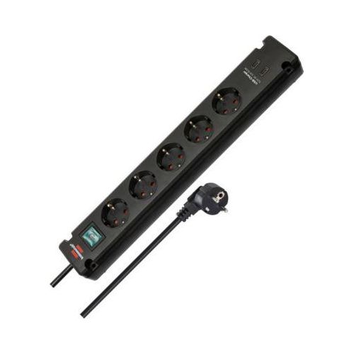 Brennenstuhl Bremounta 5-fach Steckdosenleiste, USB-C, 90° Anordnung, 3m Kabel, schwarz