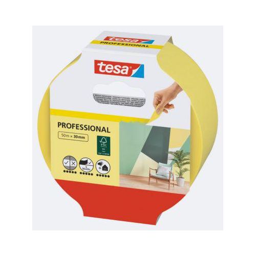 tesa Malerband Professional, 50 m x 30 mm – saubere Kanten, rückstandsfrei, einfache Anwendung