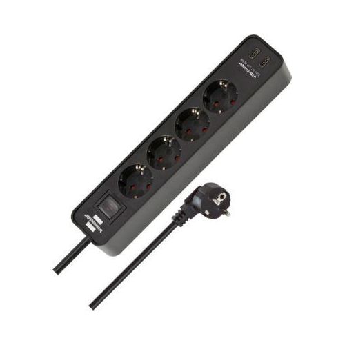 Brennenstuhl Ecolor Steckdosenleiste, 4-fach, 2 USB C, 45°-Anordnung, erhöhter Schutz, 1,5 m Kabel, schwarz