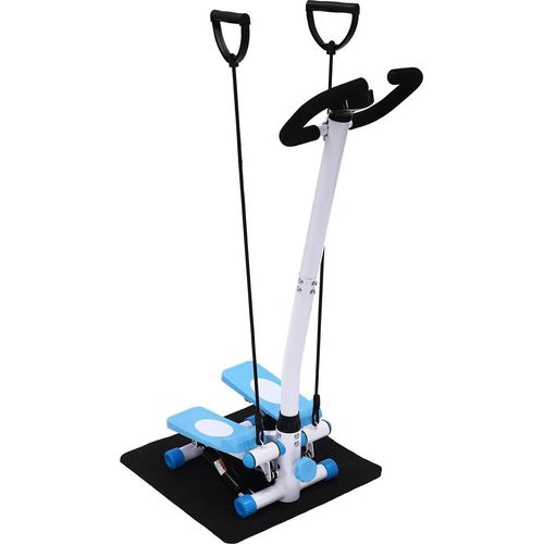 Fitnessgerät - Stepper mit Handgriffen - Traglast 150 kg - Mit Widerstandsbändern - Cardio-Training & Beine - Blau