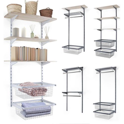 BOOMET Begehbarer Kleiderschrank · Storage · mit Fichtenboden weiß · Flexibles Ankleide Regalsystem Garderobe Wardrobe · Kleiderständer Wandregal