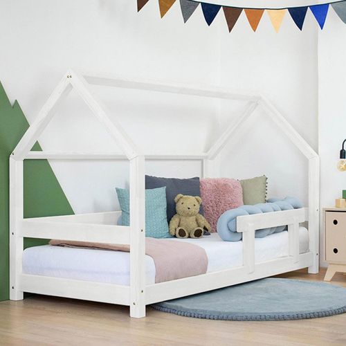 Children's House Bed TERY with Firm Bed Guard - White - 120 x 190 cm