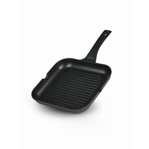 Grillpfanne N8Werk , Schwarz , Metall, Kunststoff , 1.8 L , quadratisch , 28x28x4.4 cm , hitzebeständige Griffe, backofengeeignet, besonders hoher Rand, antihaftbeschichtet, ergonomischer Griff , Kochen, Pfannen, Grillpfannen