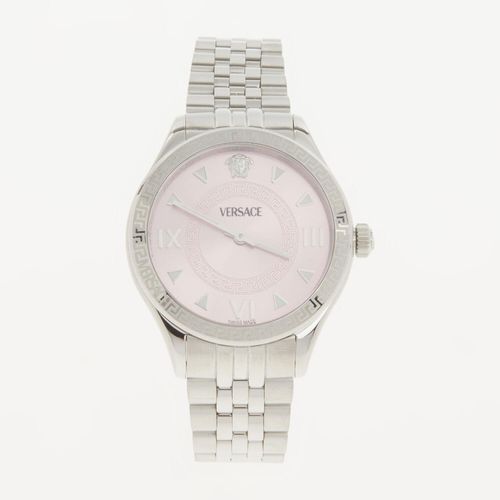 Armbanduhr aus Edelstahl mit rosafarbenem Zifferblatt