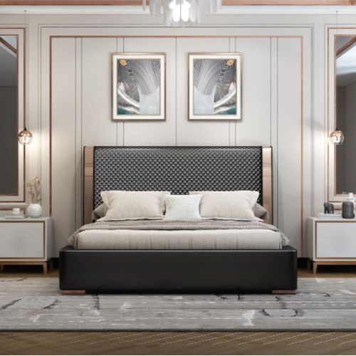 Schlafzimmer Betten Graues Lederbett Moderne Möbel Holzgestell Betten