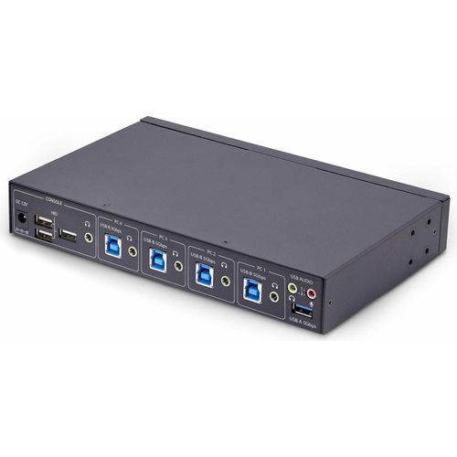 StarTech 4-Port KM Switch with Mouse Roaming, USB Switch for Keyboard/Mouse, 3.5mm and USB Audio, Peripheral Sharing for 4 Computers, USB 3.0 Switcher, TAA Compliant - Hotkey/Pushbutton Switching (P4A20132-KM-SWITCH)