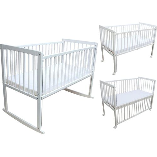 Kinderbett / Beistellbett / Wiege 3in1 120x60cm mit Matratze weiß
