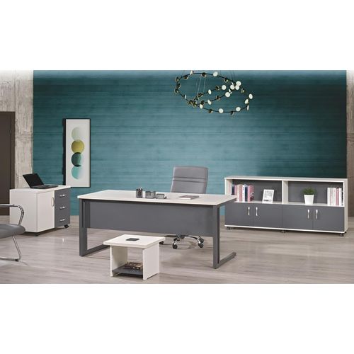 Büromöbel Grau Set 4tlg Schreibtisch Komplettbüro Schrank Holz Gruppe