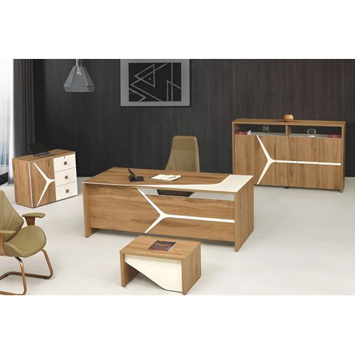 Modern Komplettbüro Schreibtisch Büro Bürotisch Set 4tlg Holz Braun