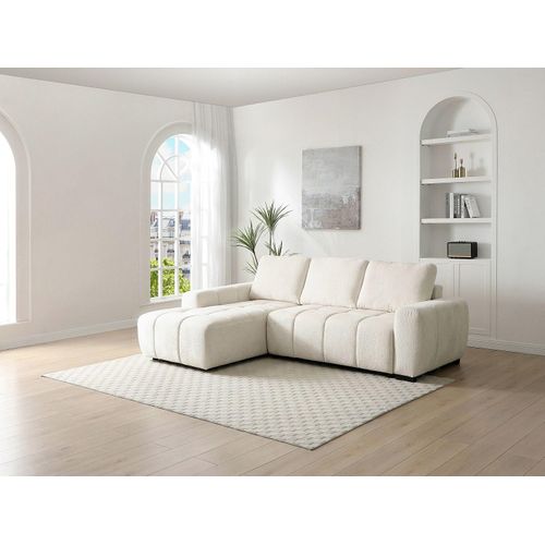 Ecksofa mit Schlaffunktion - Ecke links - Chenille - Beige - KOUMALO