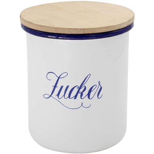 Zuckerdose KRÜGER "Husum", weiß, H:15,5cm, Lebensmittelaufbewahrungsbehälter, Zuckerdose, mit Holzdeckel