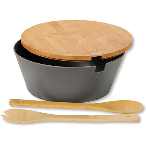 Salatschüssel KESPER, grau (grau, natur), H:11cm Ø:26cm, Kunststoff, Schüsseln, Salatschüssel, inkl. Deckel und Salatbesteck
