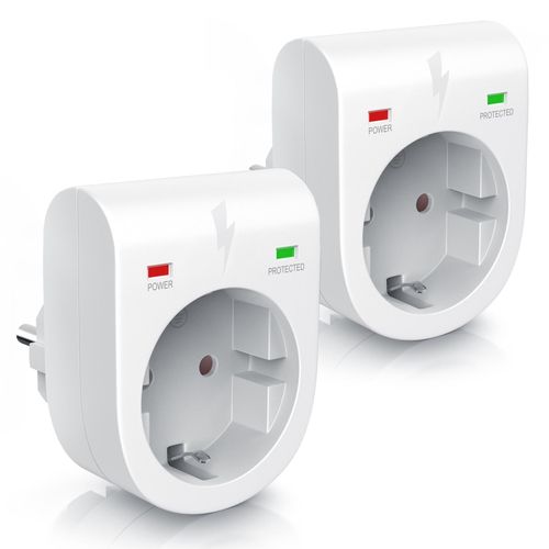Arendo 2x Steckdose, Schutzkontakt Überspannungsschutzadapter, LED, Kindersicherung, 3500W