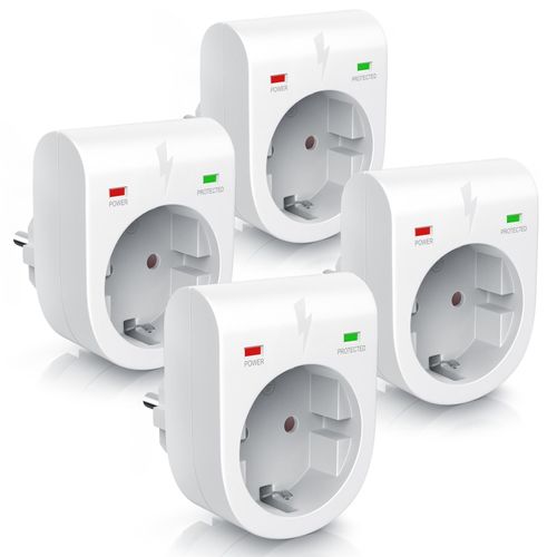 Arendo 4x Steckdose, Schutzkontakt Überspannungsschutzadapter, LED, Kindersicherung, 3500W